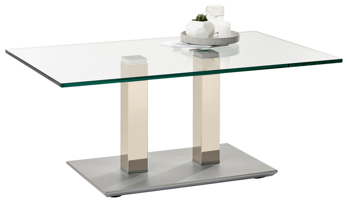 COUCHTISCH in Metall, Glas 110/70/46-65 cm  - Weiss/Edelstahlfarben, Design, Glas/Kunststoff (110/70/46-65cm)