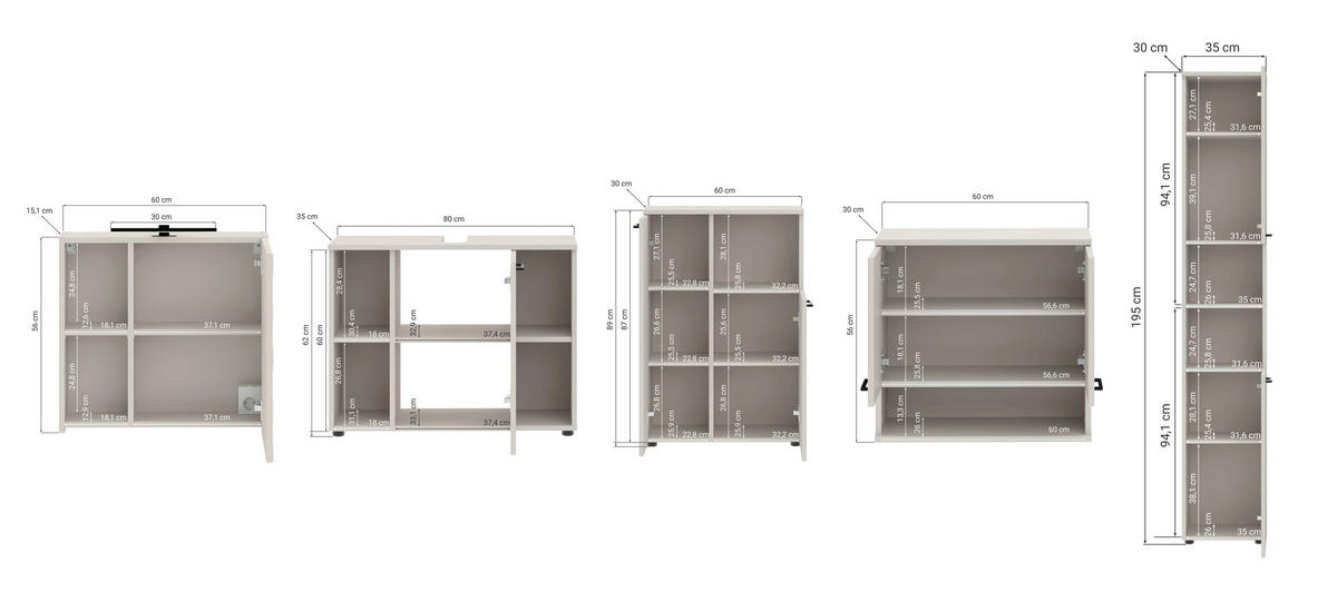 BADEZIMMER 5-teilig  in 205 cm  - Kaschmir/Schwarz, Trend, Glas/Holzwerkstoff (205cm) - Respekta