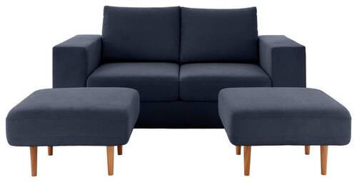 DREISITZER-SOFA inkl. Hocker Webstoff Dunkelblau  - Eichefarben/Dunkelblau, Design, Holz/Textil (212/96/107cm) - LOOKS by W.Joop