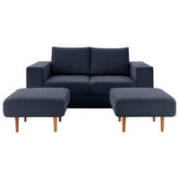 VIERSITZER-SOFA inkl. Hocker LOOKS V-1 Webstoff Dunkelblau  - Eichefarben/Dunkelblau, Design, Holz/Textil (252/96/107cm) - LOOKS by W.Joop