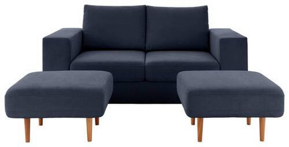 VIERSITZER-SOFA inkl. Hocker LOOKS V-1 Webstoff Dunkelblau  - Eichefarben/Dunkelblau, Design, Holz/Textil (252/96/107cm) - LOOKS by W.Joop
