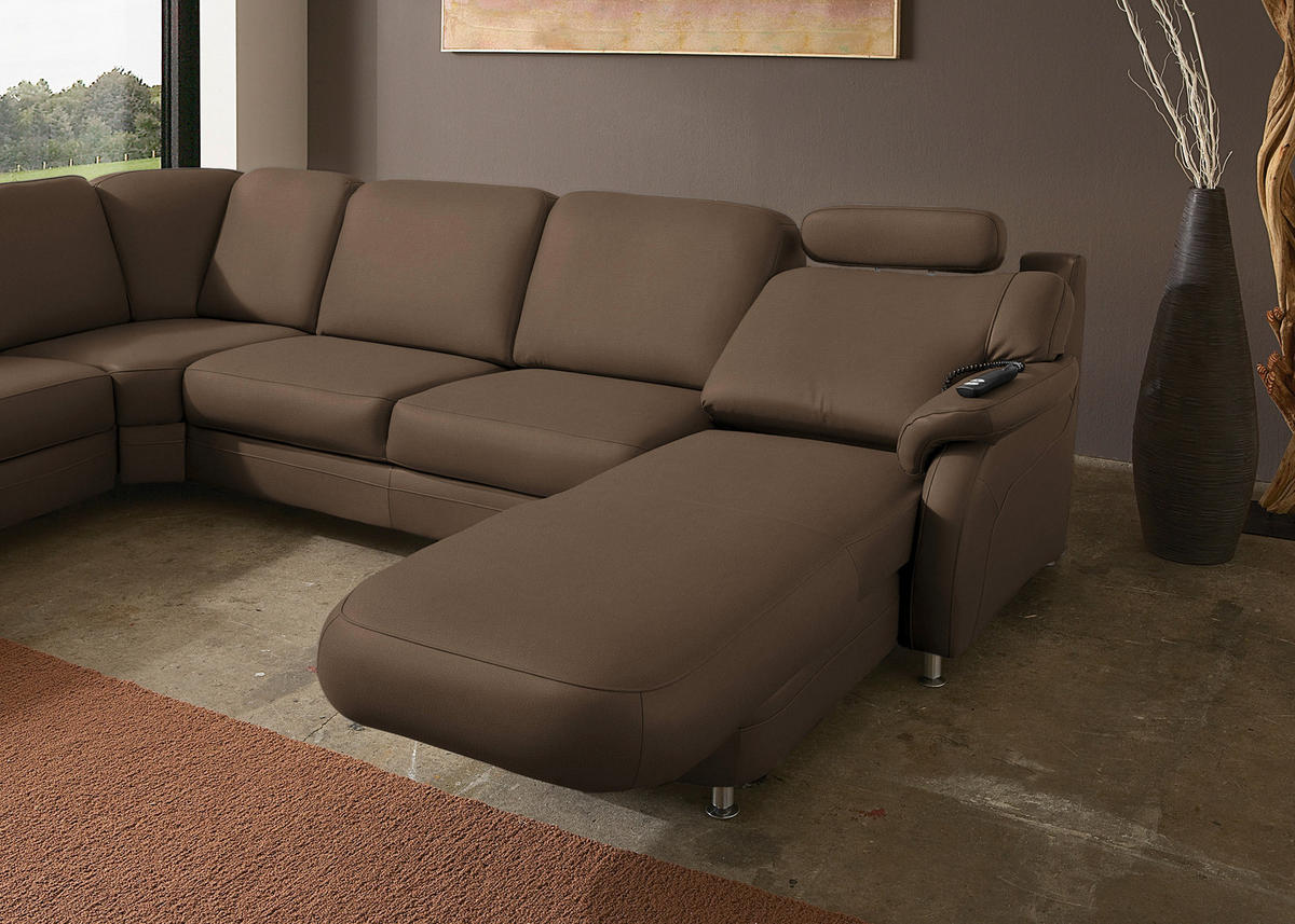 WOHNLANDSCHAFT Echtleder Braun  - Alufarben/Braun, Konventionell, Leder/Metall (239/329/165cm) - Beldomo Premium
