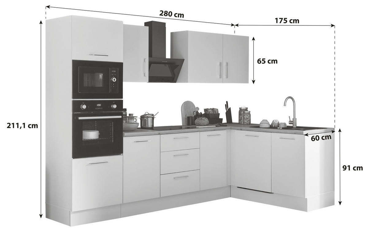 ECKKÜCHE 280/175 cm  in Weiß, Eiche Artisan  - Chromfarben/Weiß, Basics, Holzwerkstoff/Metall (280/175cm) - MID.YOU