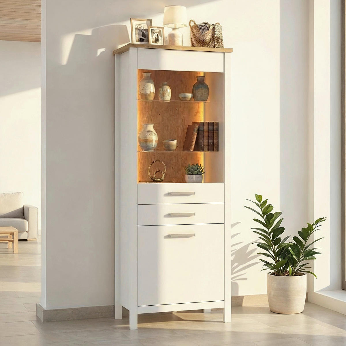 VITRINA 80/205/45 cm   - bijela/srebrne boje, Romantično / ladanjski, staklo/drvni materijal (80/205/45cm)