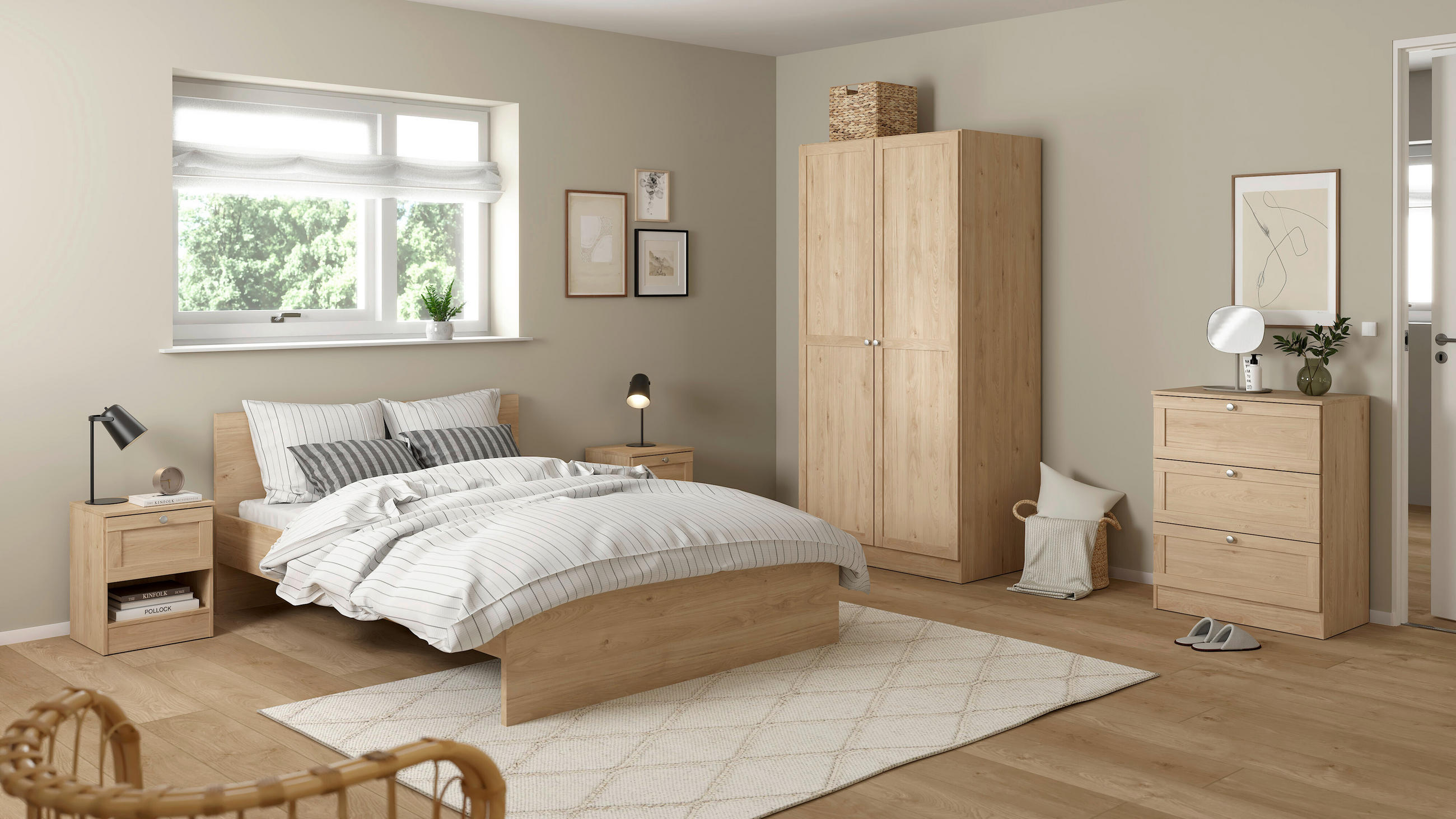 NACHTSCHRANK 40,2/51,2/36 cm  - Eichefarben/Silberfarben, MODERN, Holzwerkstoff/Metall (40,2/51,2/36cm) - MID.YOU