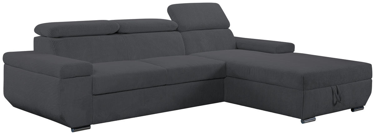 ECKSOFA LARS Anthrazit Cord  - Chromfarben/Anthrazit, Design, Kunststoff/Textil (268/189cm) - Livetastic