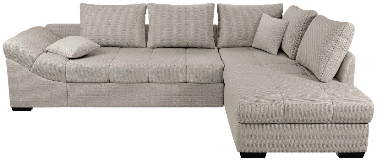 ECKSCHLAFSOFA in Beige Textil   - Beige/Schwarz, Modern, Holz/Textil (298/202cm) - MID.YOU