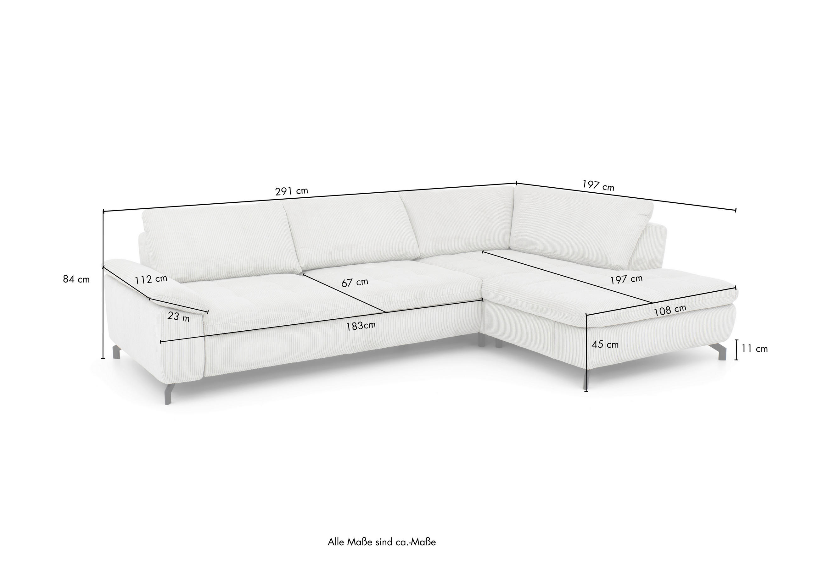 Thumbnail - Beldomo Style Ecksofa Sense, Petrol, Textil, 3-Sitzer, Ottomane links, L-Form, 291x197 cm, Goldenes M, Typenauswahl, Fuß...