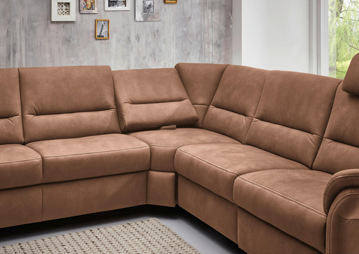 WOHNLANDSCHAFT in Mikrofaser Hellbraun  - Hellbraun/Alufarben, Konventionell, Textil/Metall (173/330/262cm) - Beldomo System