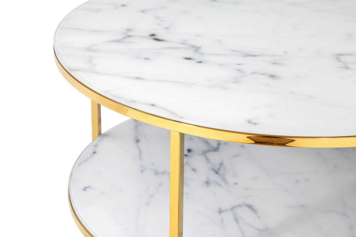 COUCHTISCH 80/80/45 cm rund Weiß, Goldfarben  - Goldfarben/Weiß, Design, Glas/Metall (80/80/45cm) - Livetastic