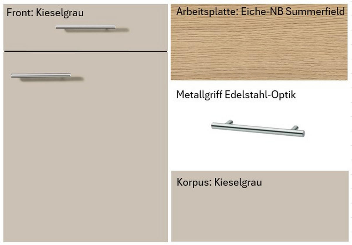 MINIKÜCHE 121,6 cm   Eichefarben, Hellgrau  - Edelstahlfarben/Eichefarben, Basics, Holzwerkstoff/Metall (121,6cm) - Impuls