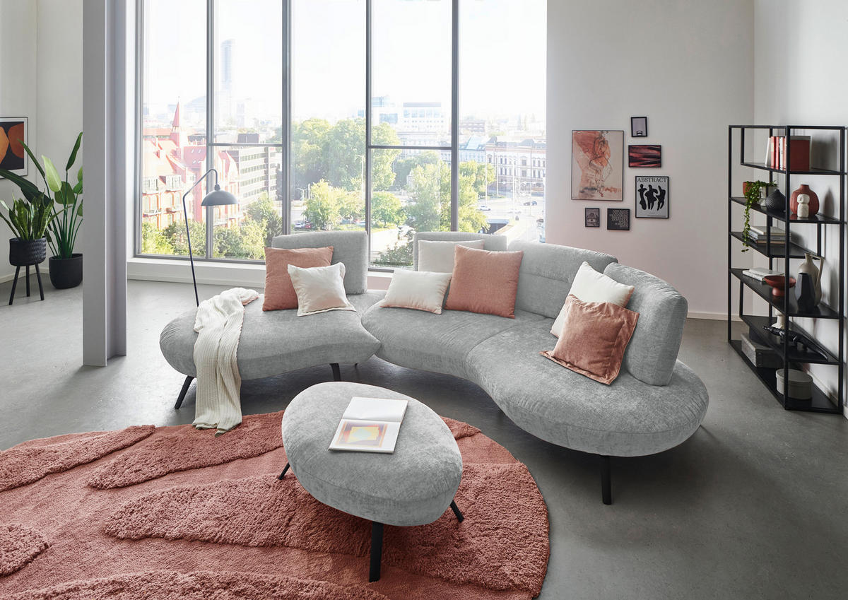 BIGSOFA Flachgewebe Hellgrau  - Hellgrau/Schwarz, Design, Textil/Metall (456/93/138cm) - Moderano