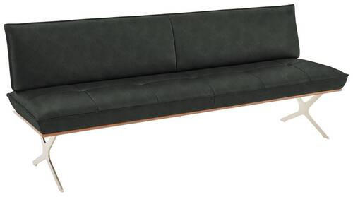 SITZBANK 214/88/66 cm Echtleder Edelstahlfarben, Dunkelgrün Nussbaum furniert Metall  - Dunkelgrün/Edelstahlfarben, Design, Leder/Holz (214/88/66cm) - Koinor