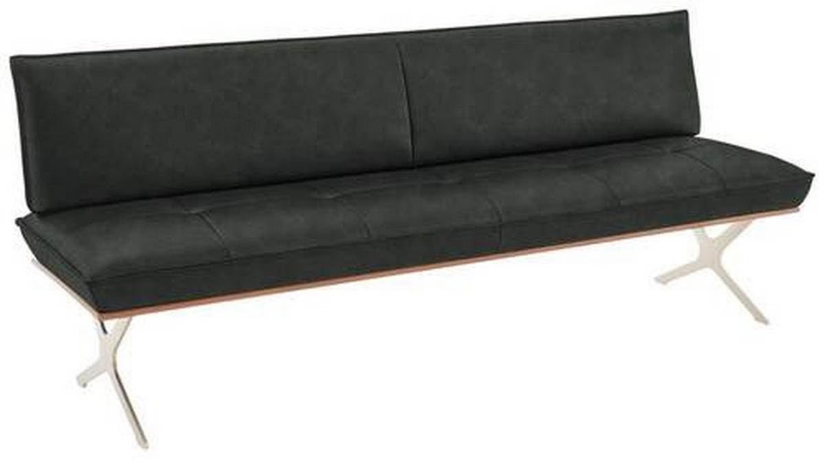 SITZBANK 214/88/66 cm Echtleder Edelstahlfarben, Dunkelgrün Nussbaum furniert Metall  - Dunkelgrün/Edelstahlfarben, Design, Leder/Holz (214/88/66cm) - Koinor