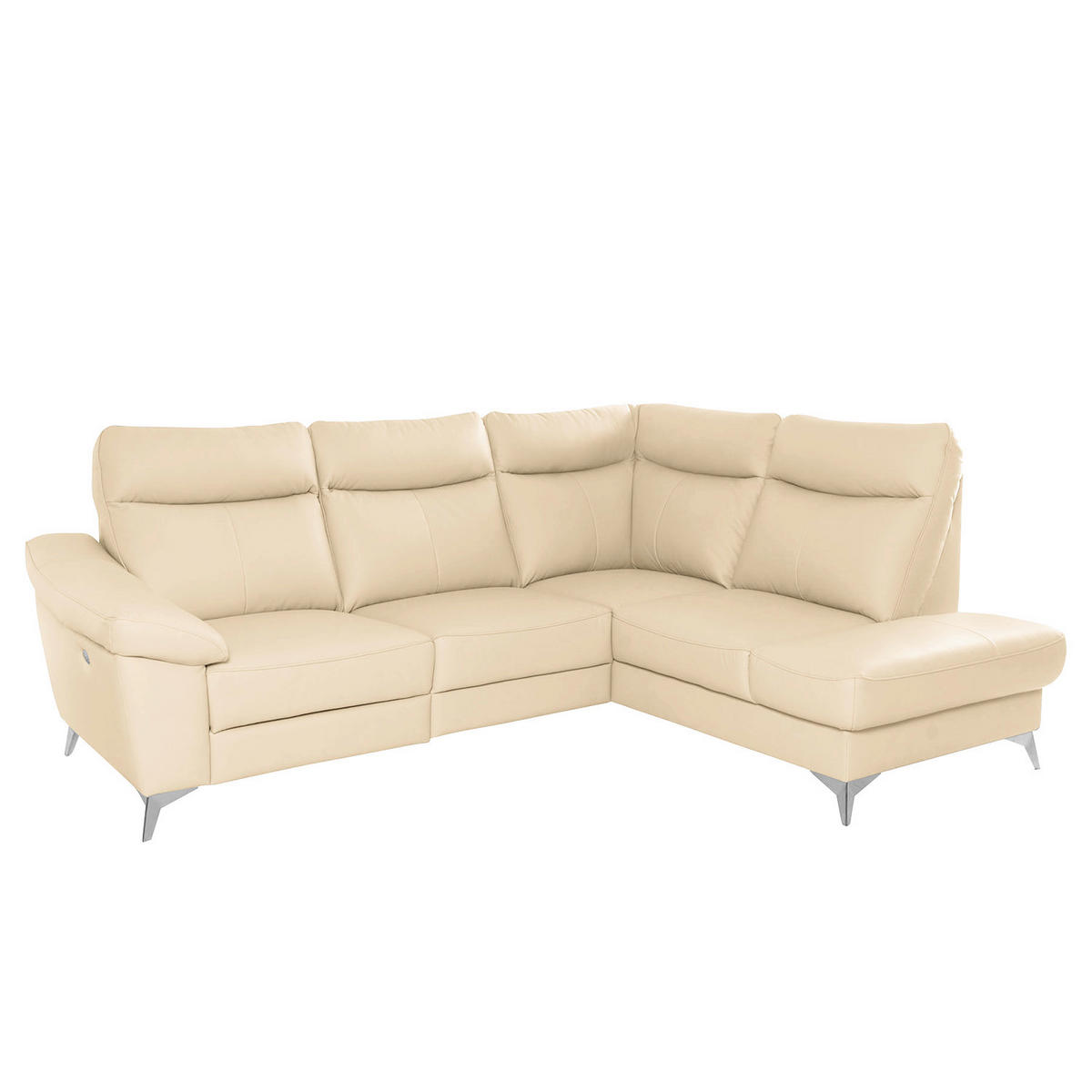 ECKSOFA Beige Echtleder Lederlook  - Chromfarben/Beige, Design, Leder/Textil (242/194cm) - Livetastic