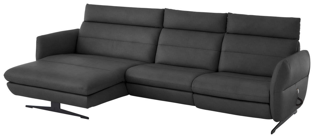 ECKSOFA in Echtleder Anthrazit  169/298 cm  - Anthrazit/Schwarz, Design, Leder/Metall (169/298cm) - Dieter Knoll