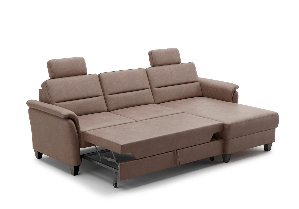 ECKSOFA in Mikrofaser Haselnussfarben  244/163 cm  - Wengefarben/Haselnussfarben, KONVENTIONELL, Holz/Textil (244/163cm) - Sit & More