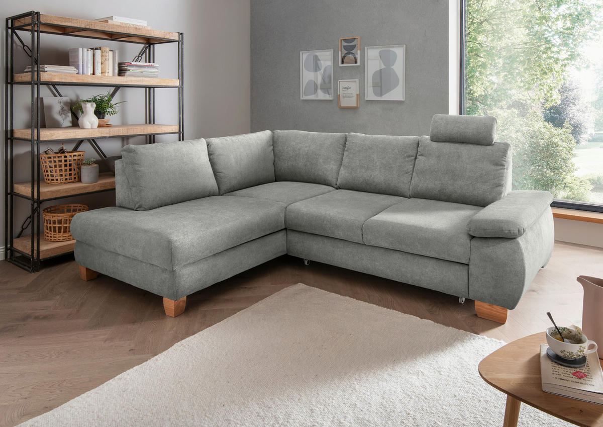 ECKSCHLAFSOFA  mit Liegefunktion, Rücken echt, Armteil rechts Chenille Grau  - Wildeiche/Grau, MODERN, Holz/Textil (206/261cm) - Livetastic