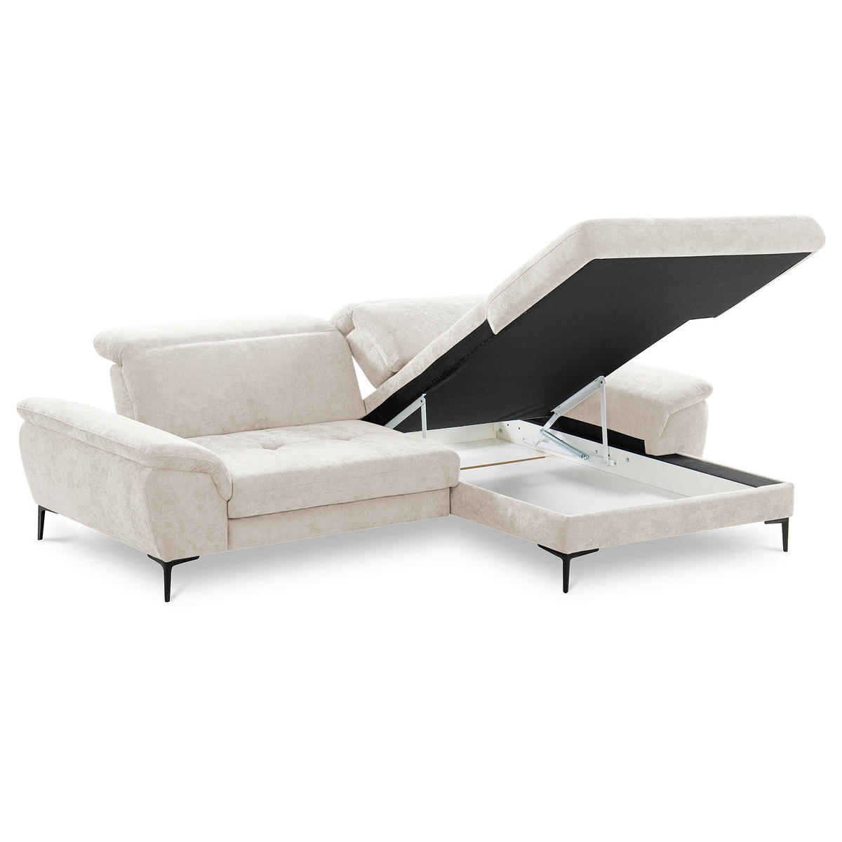 ECKSOFA  Webstoff Sandfarben  - Sandfarben/Schwarz, Design, Textil/Metall (268/195cm) - Livetastic