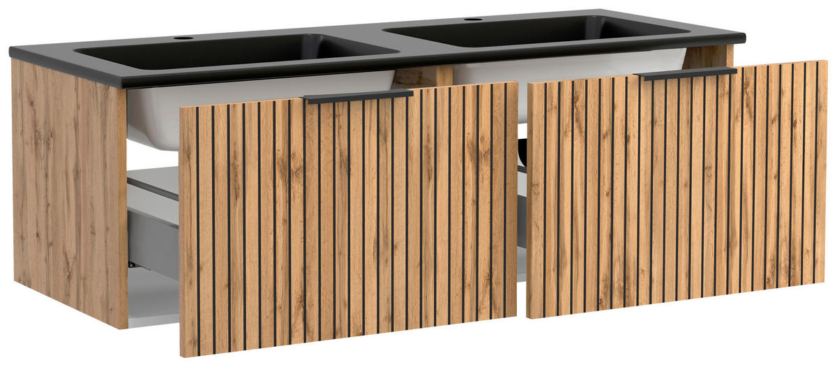 WASCHTISCHKOMBI 120 cm  - Eiche Wotan/Schwarz, MODERN, Holzwerkstoff/Stein (120cm) - Held