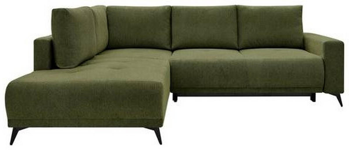 ECKSOFA RAFAEL Grün Struktur Rückenkissen, Bettkasten  - Schwarz/Grün, Design, Textil/Metall (218/269cm) - P & B