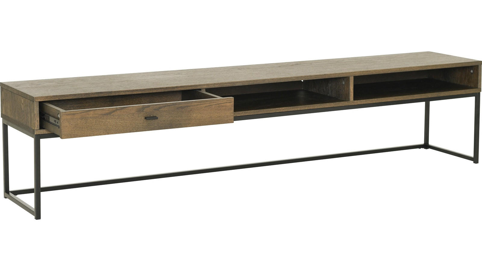 TV-BÄNK i delar i massivt trä, faner ek svart, brun  - brun/svart, Design, metall/trä (180/40/35cm) - Best Price