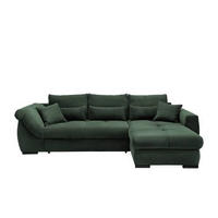 ECKSOFA in Cord Dunkelgrün  - Dunkelgrün/Schwarz, Modern, Holz/Textil (302/188cm) - MID.YOU