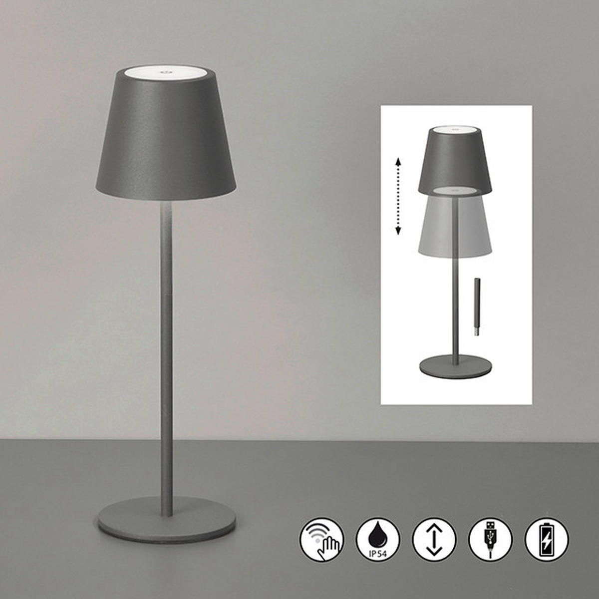 AKKU-TISCHLEUCHTE Viletto 11/28-36 cm   - Sandfarben/Limette, KONVENTIONELL, Metall (11/28-36cm)