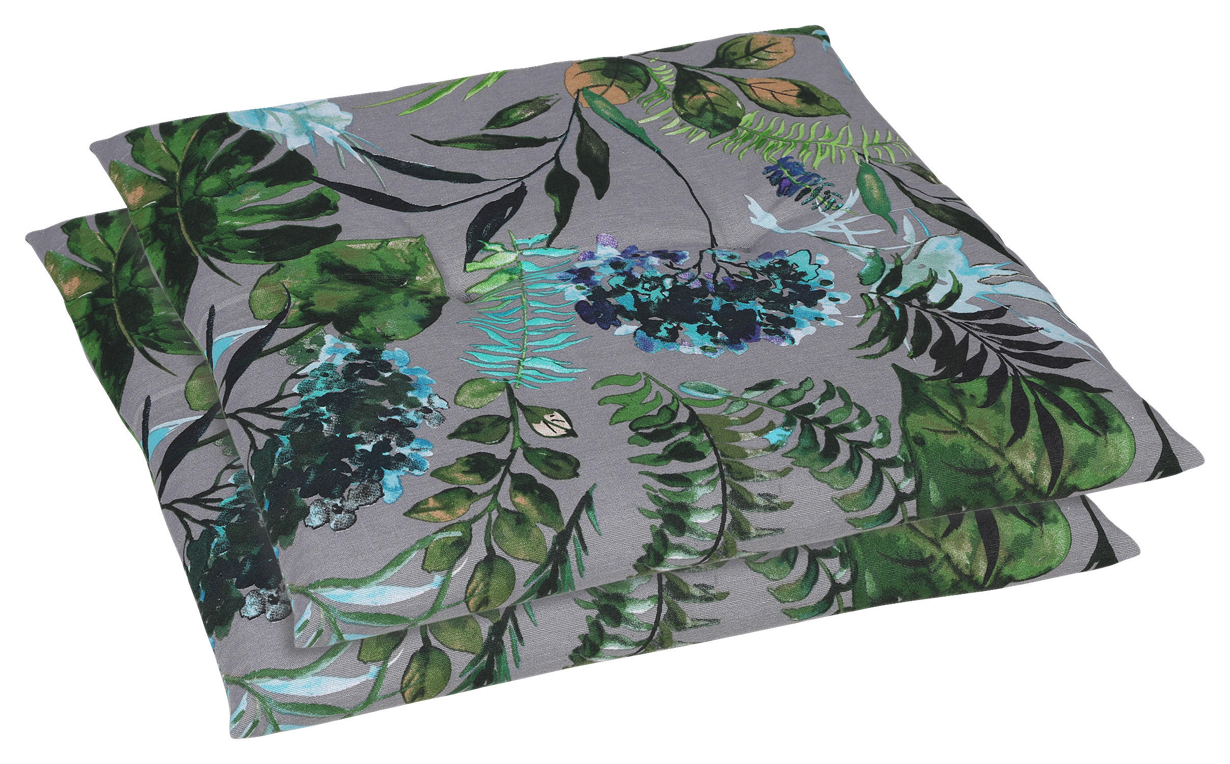 GARTENSITZKISSENSET in Anthrazit, Grün Blätter  - Anthrazit/Grün, Design, Textil (48/5/48cm)