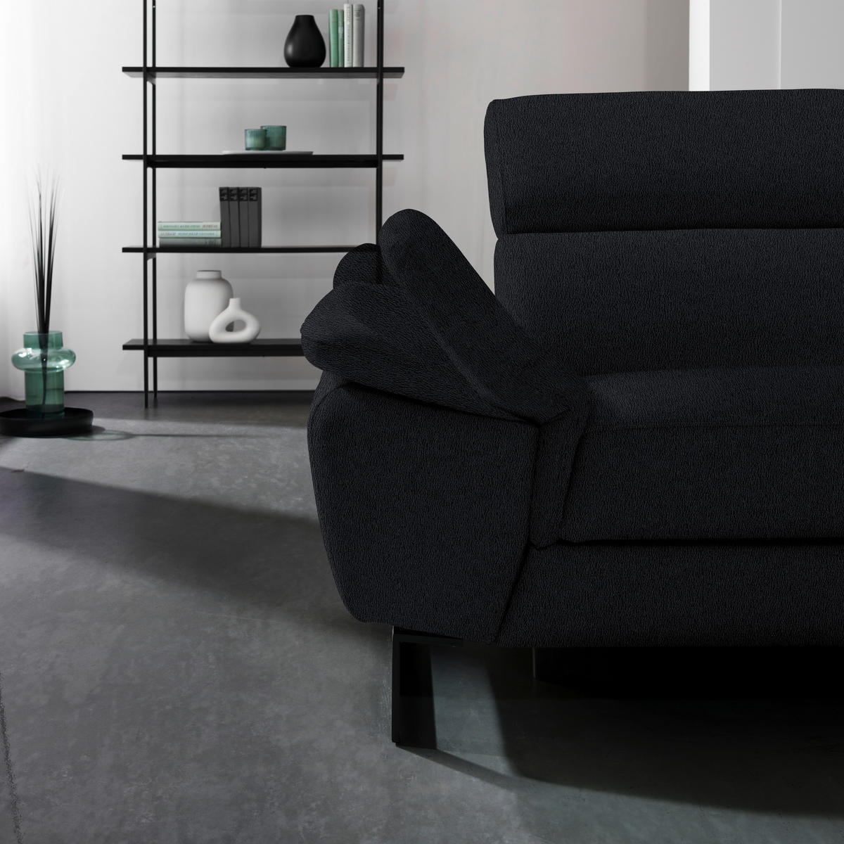 ECKSOFA Echtleder Schwarz  - Schwarz, Design, Leder/Metall (225/281cm) - Celina Home