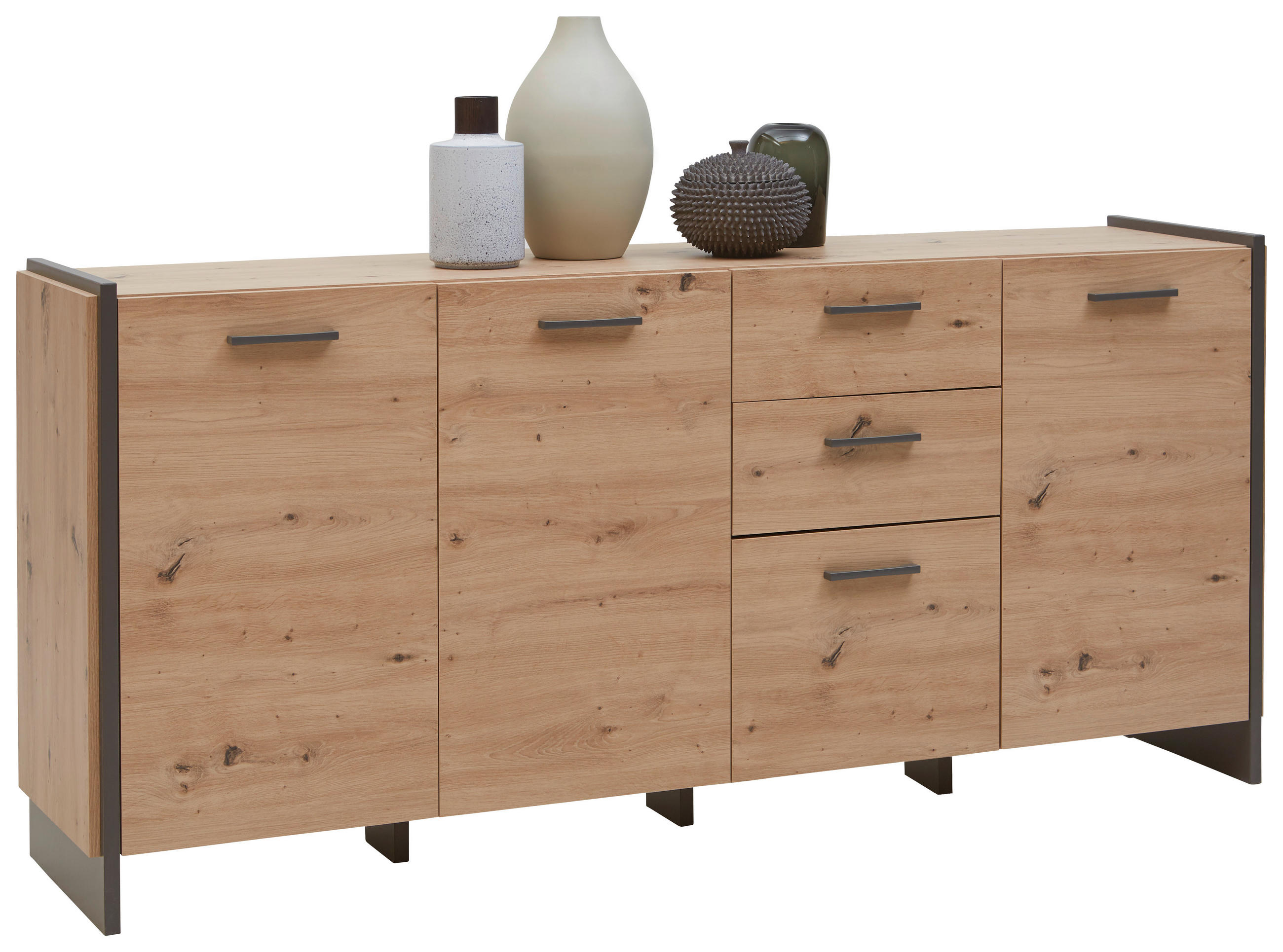 SIDEBOARD Eiche Artisan  - Eiche Artisan/Grau, Design, Holzwerkstoff/Kunststoff (187/86/41cm) - Hom`in