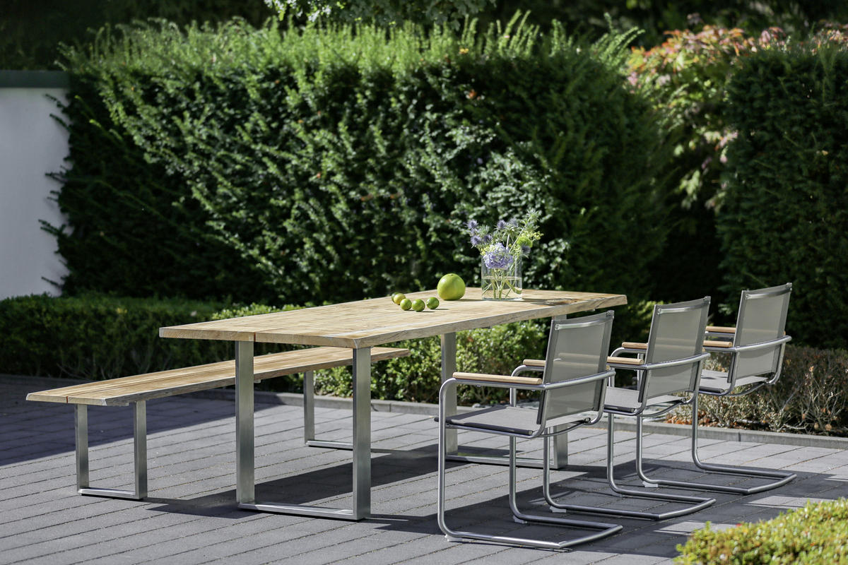 GARTENTISCH 220/95/76 cm Metall rechteckig  - Silberfarben/Teakfarben, Design, Holz/Metall (220/95/76cm)