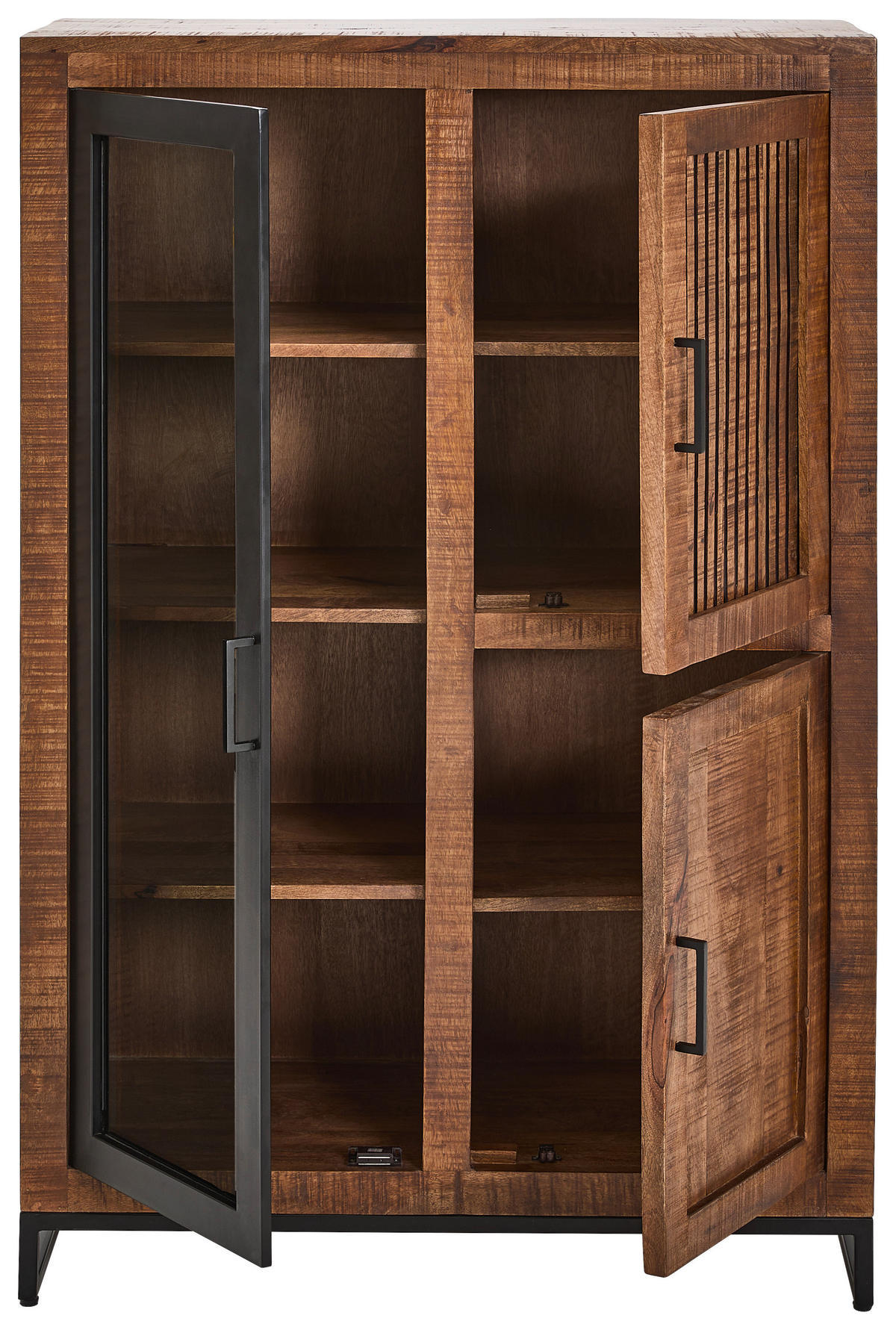 VITRINE  in vollmassiv Mangoholz Naturfarben  - Schwarz/Naturfarben, LIFESTYLE, Glas/Holz (90/142/40cm) - Landscape