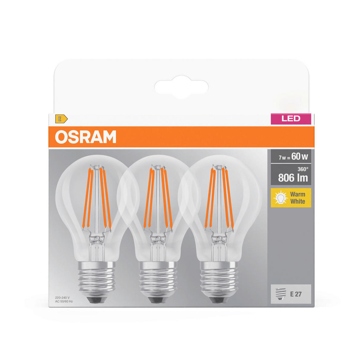 LED-FILAMENT-LEUCHTMITTEL   E27 7 W 806 lm  - Klar, Basics, Glas (6/10,5cm) - Osram