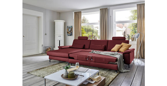 ECKSOFA  in Echtleder Rot  176/334 cm  - Rot/Schwarz, Design, Leder/Metall (176/334cm) - Dieter Knoll