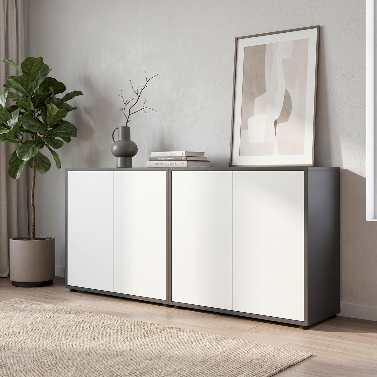 SIDEBOARD Mailand Set 2 158/73/33 cm  - Anthrazit/Schwarz, MODERN, Holzwerkstoff/Kunststoff (158/73/33cm) - MID.YOU