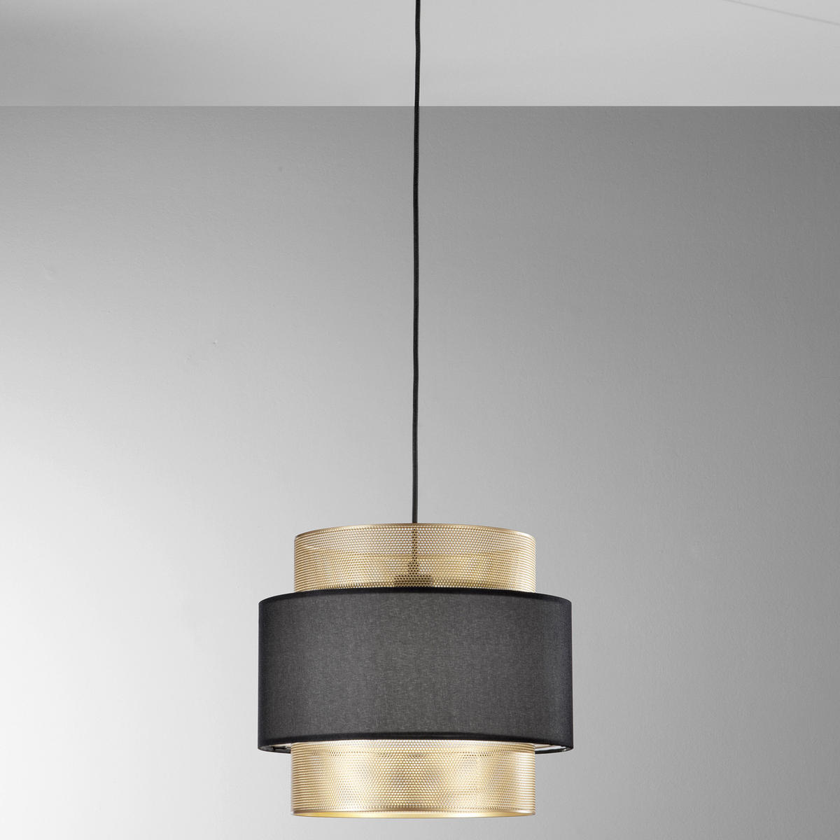 HÄNGELEUCHTE 35/200 cm  - Goldfarben/Schwarz, Trend, Textil/Metall (35/200cm)