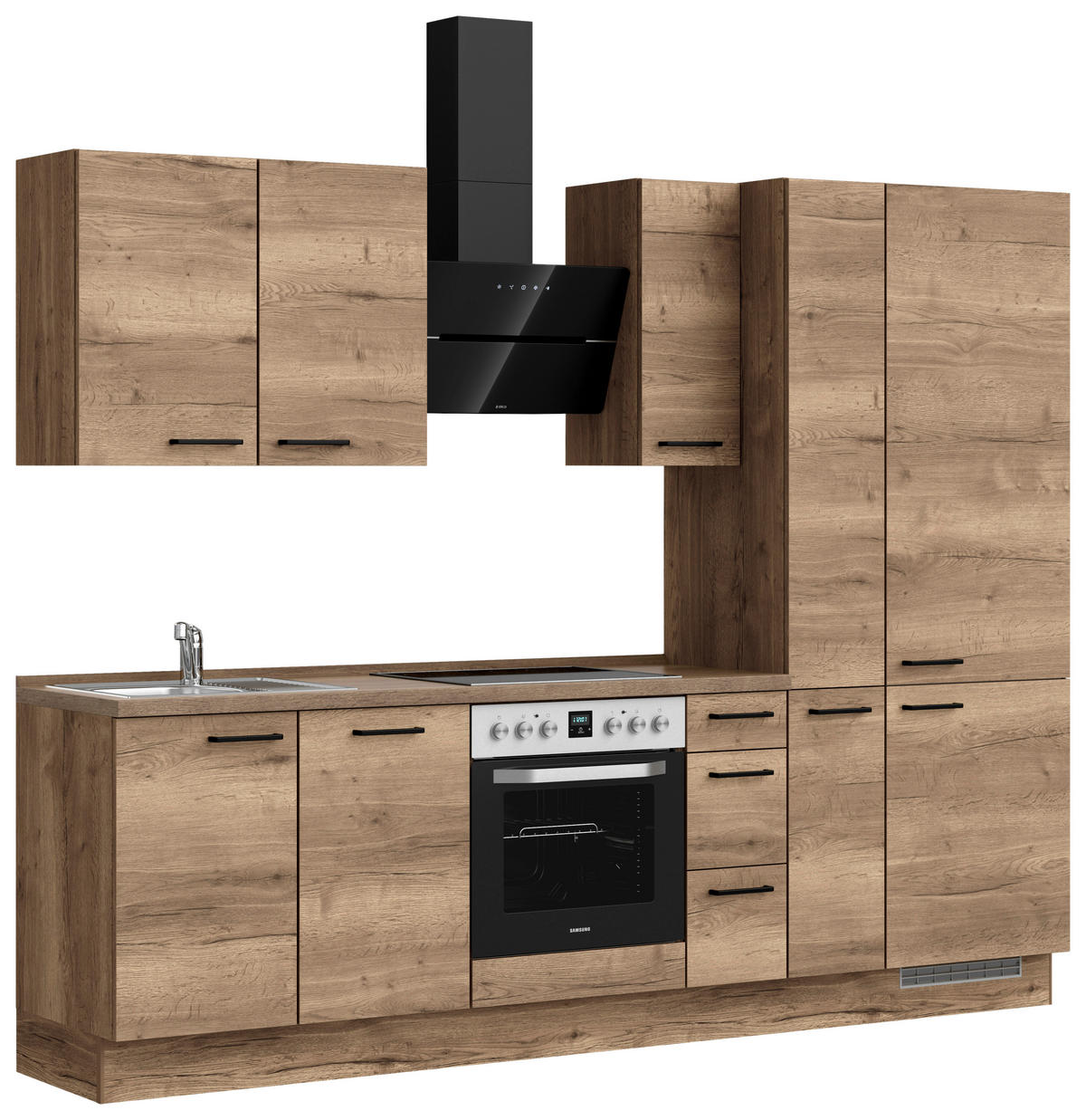 KÜCHENBLOCK 270 cm   in Eiche dunkel  - Eiche dunkel/Schwarz, MODERN, Holzwerkstoff/Metall (270cm) - Nobilia