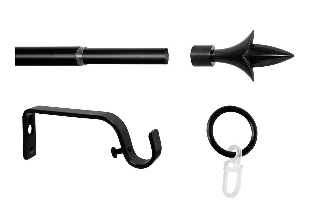 VORHANGSTANGENSET 130 cm  - Schwarz, Basics, Metall (130cm)