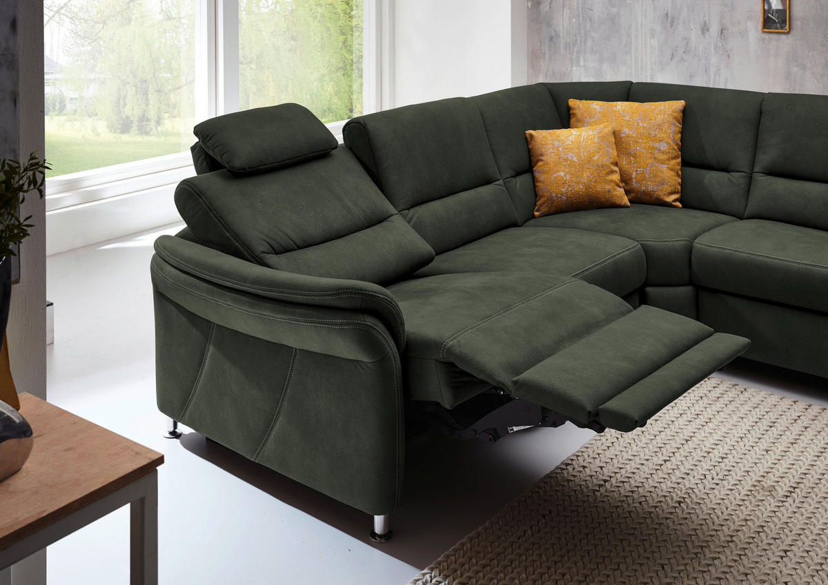 WOHNLANDSCHAFT  in Mikrofaser Dunkelgrün  - Dunkelgrün/Alufarben, KONVENTIONELL, Textil/Metall (262/335/173cm) - Beldomo System