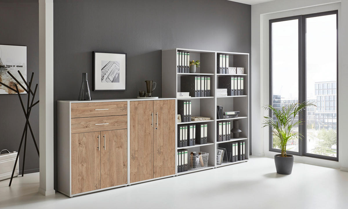 AKTENSCHRANK Grau, Eichefarben  - Eichefarben/Grau, MODERN, Holzwerkstoff (337,6/185,6/33cm) - MID.YOU