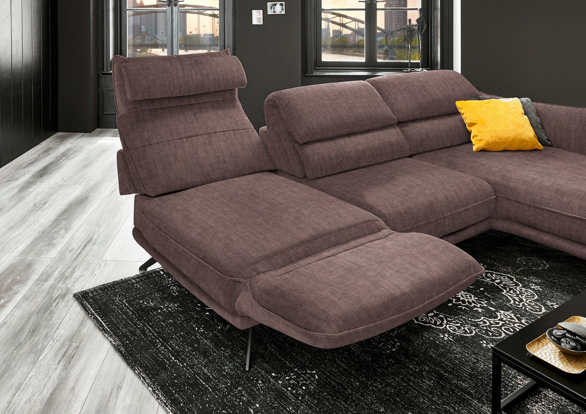ECKSOFA in Velours Braun  - Schwarz/Braun, Design, Textil/Metall (283/153cm) - Valdera