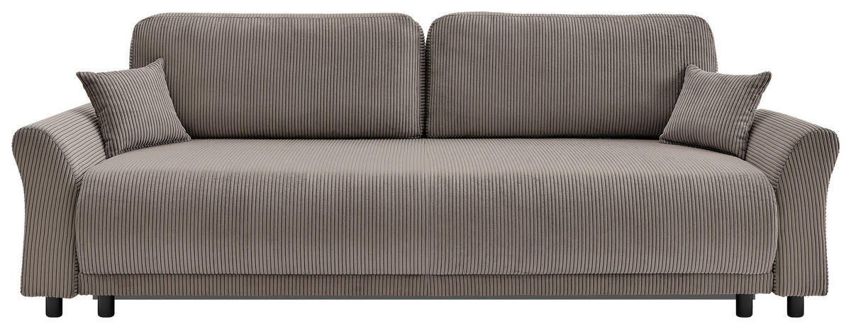 SCHLAFSOFA Malta Cord Hellbraun  inkl. Zierkissen, Rückenkissen, Bettkasten, Schlaffunktion, Rücken echt  - Hellbraun/Schwarz, Design, Textil (244/88/100cm) - P & B