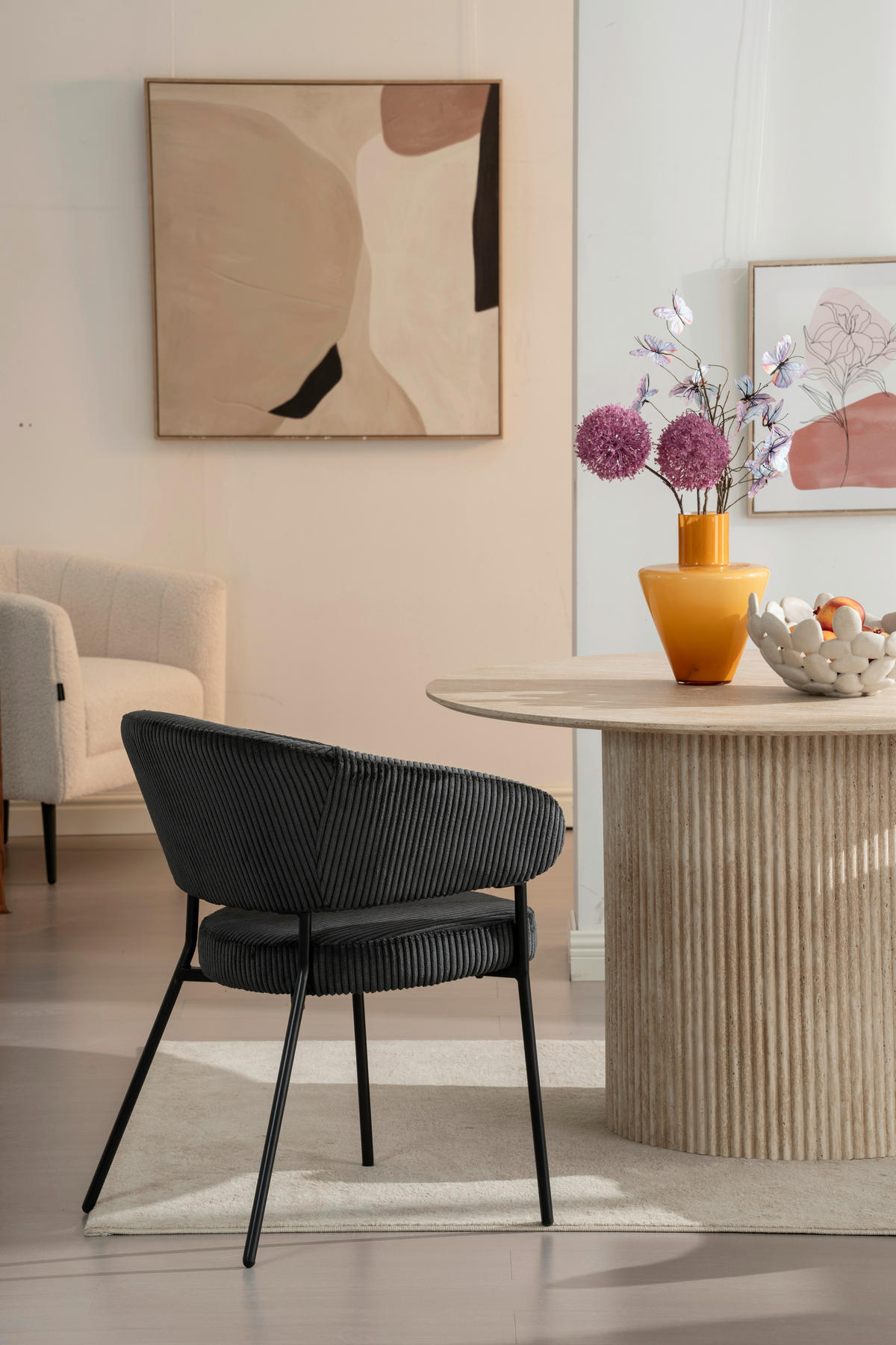 ARMLEHNSTUHL  in Eisen Cord  - Schwarz, LIFESTYLE, Holz/Textil (60/81/60cm) - Livetastic