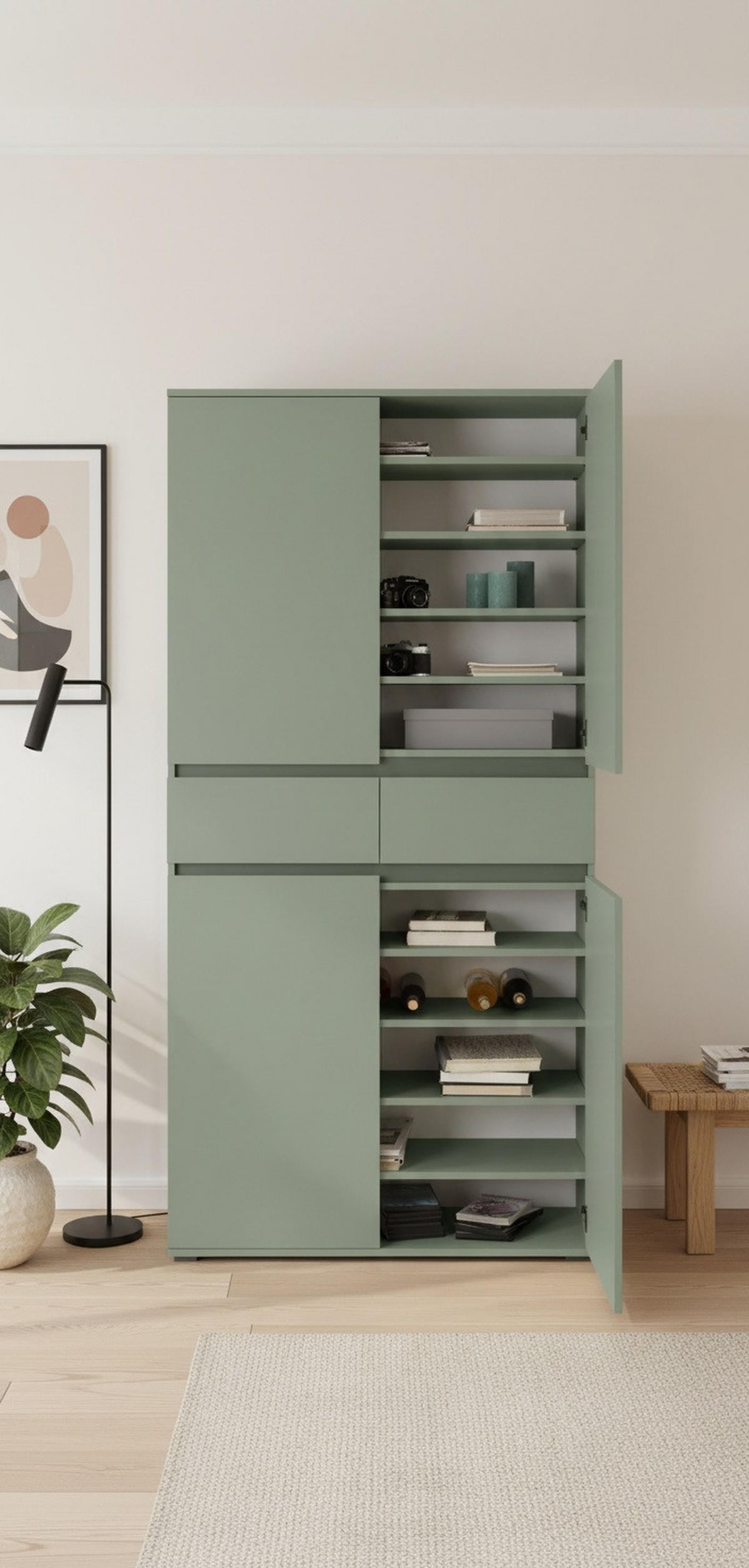 VEČNAMENSKA OMARA, žajbljevo zelena - antracit/žajbljevo zelena, Konvencionalno, umetna masa/leseni material (100/200/37cm) - Xora