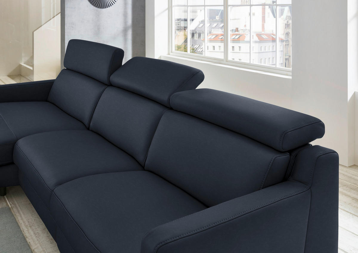 ECKSOFA in Echtleder Dunkelblau  - Chromfarben/Dunkelblau, Design, Leder/Metall (176/291cm) - Valdera