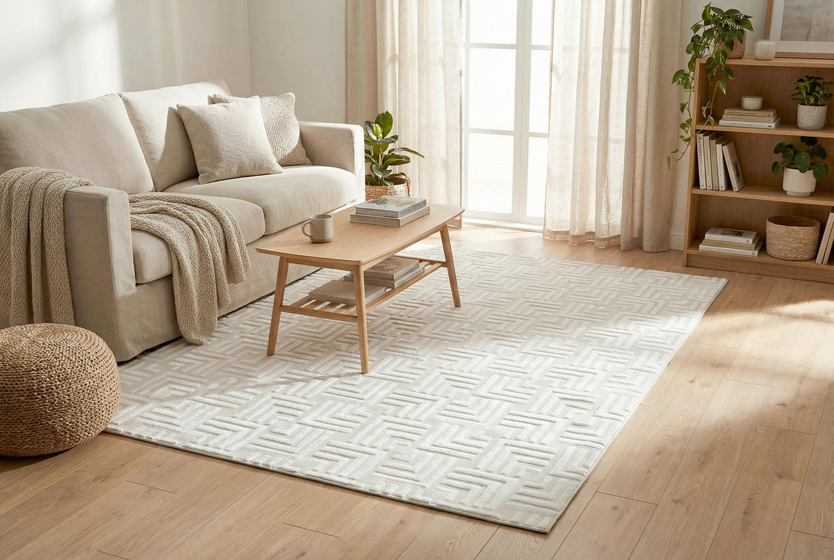 FLACHWEBETEPPICH  Wohnzimmer 160/220 cm Calma Weiß rechteckig  - Weiß, Basics, Textil (160/220cm) - Kayoom