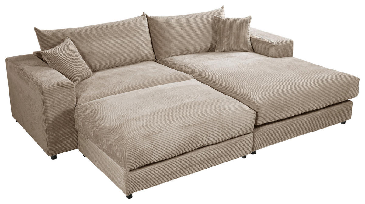 ECKSOFA FUNNY S Hellbraun Cord, Velours Zierkissen, Rückenkissen, Hocker  - Hellbraun/Schwarz, Basics, Kunststoff/Textil (265/180cm) - Livetastic