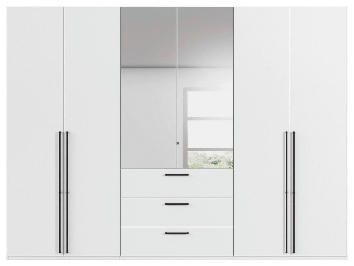 DREHTÜRENSCHRANK 301/223/61 cm,  in Weiß, 6-türig  - Chromfarben/Schwarz, Basics, Glas/Holzwerkstoff (301/223/61cm) - Novel