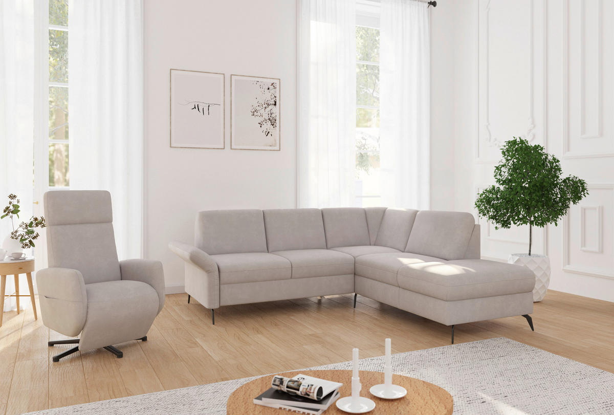 ECKSOFA ROCHELLE E Greige Flachgewebe  - Greige/Schwarz, KONVENTIONELL, Textil/Metall (240/216cm) - Sit & More